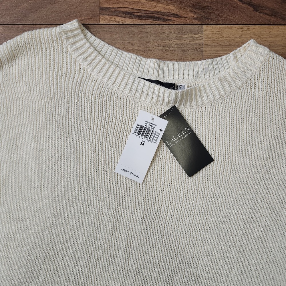 NTW Lauren Ralph Lauren Rowina Short-Sleeve Pullover Ivory Cream Size Medium